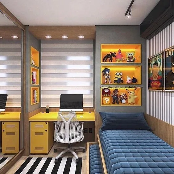 quarto infantil planejado com decoração temática de desenhos